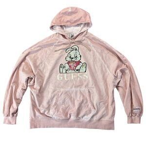 GUESS X BRANDALISED women's banksy graffiti pink rhinestone TL hoodie, ONE.